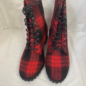 True Craft Women’s Red And Black Plaid Combat style Boots, size 10M (NEW)